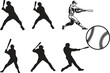 Set of Baseball player silhouette. Softball silhouette collection icon. Baseball game tournament poster, banner or flyer idea. Editable vector, easy to change color or manipulate. eps 10.