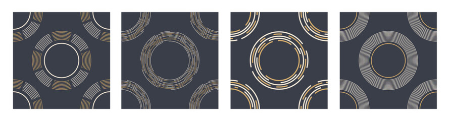 Wall Mural - set of four abstract geometric seamless vector pattern with dotted circles, lines in circle form. de