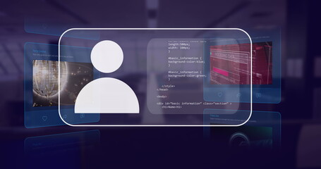 Image of ai data processing over screen and dark background