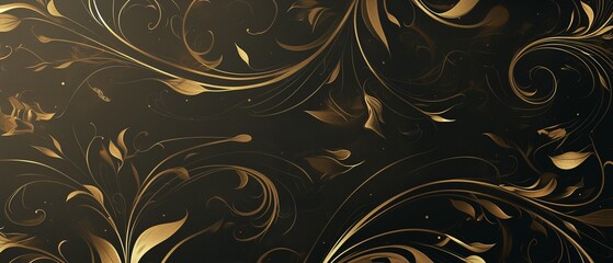 luxury black gold background with swirl and flower