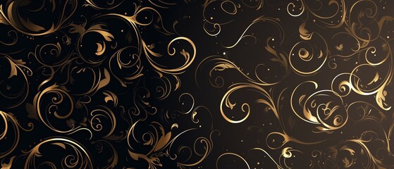 Wall Mural - luxury black gold background with swirl and flower