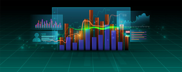 Wall Mural - technology on laptop data analysis concept and stock market graphics, financial development on platf