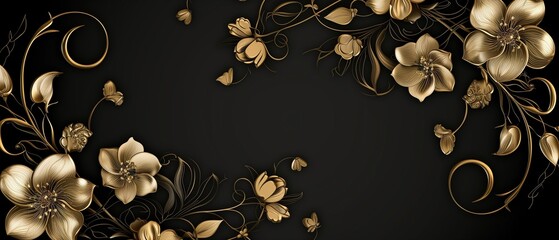 Wall Mural - luxury black gold background with swirl and flower