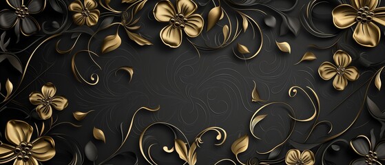 Wall Mural - luxury black gold background with swirl and flower