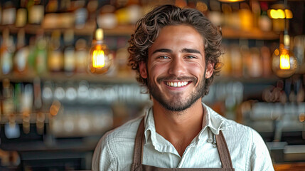 Portrait of a handsome mature man working in a pub or restauran