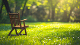 Fototapeta  - Garden chair on green lawn