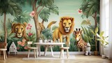 Fototapeta Dziecięca - Children's Wallpaper: Watercolor Jungle and Animals

