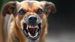 An angry dog on a dark background. An aggressive dog barks and tries to bite.