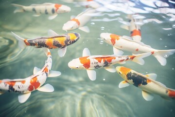 Wall Mural - koi fish swimming in a crystal-clear pond