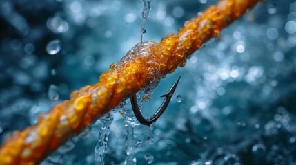 Poster - Fishing. Close-up shut of a fish hook under water 