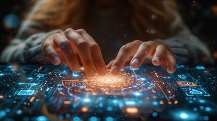Leinwandbilder - The metaverse universe is touched by the hand of a woman, a digital transformation conceptual for the next generation of technology.