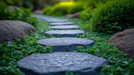 Sticker - This is a detail of a botanical garden path with grass growing between the stones.