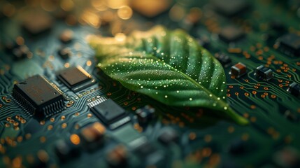 Aufkleber - Nature with Digital Convergence and Technological Convergence. Green Computing, Green Technology, Green IT, corporate social responsibility, and IT ethics concept.