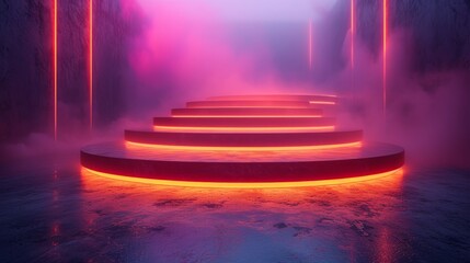 Leinwandbilder - 3D modern smartphone mockup with realistic neon podium scene for product presentation. Futuristic neon laser beam light illustration vector.