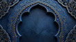 Beautiful Islamic wallpaper background, arabic arch frame in blue & emerald scheme, for ramadan, eid greetings