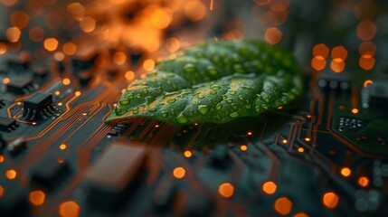 Aufkleber - Nature with Digital Convergence and Technological Convergence. Green Computing, Green Technology, Green IT, CR, and IT Ethics Concept.