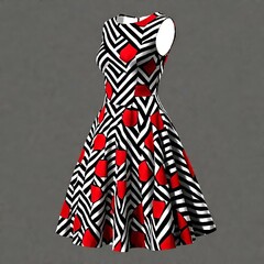 Wall Mural - AI-generated illustration of a black, white, and red dress with intricate patterns