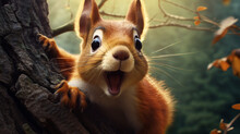 A Squirrel Is Happy And Surprised