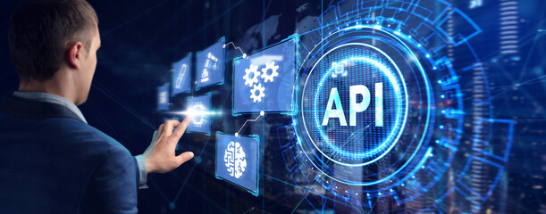 API - Application Programming Interface. Software development tool. Business, modern technology, internet and networking concept.
