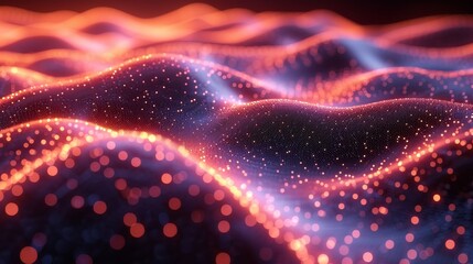 Aufkleber - 3D digital technology background. Dynamic wave of glowing points.