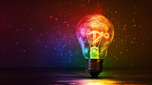 Light Bulb With Aurora Colors.
