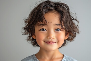 young smiling Chinese boy: A happy little boy with short hair and a bright smile, radiating joy and innocence in a charming portrait capturing the beauty of childhood