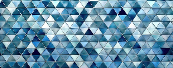 Wall Mural - Abstract triangular blue white mosaic tile wallpaper wall or floor texture with geometric triangles background banner, seamless pattern, Generative AI 