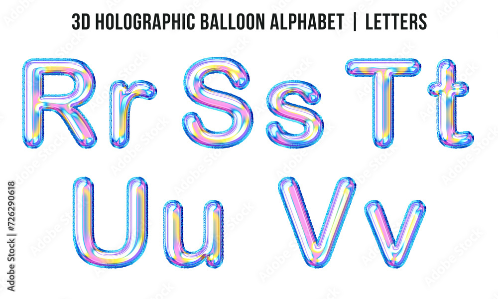 3D Holographic Balloon alphabet letters r s t u v. This is a part of a ...