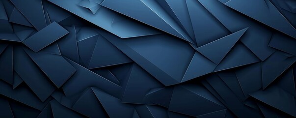 Wall Mural - Abstract texture dark blue background banner panorama long with 3d geometric triangular gradient shapes for website, business, print design template metallic metal paper pattern, Generative AI
