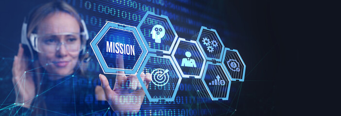 Wall Mural - Mission concept. Financial success concept on virtual screen. Business, technology, internet and networking concept.