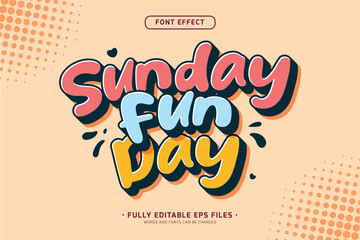 Wall Mural - simple editable vector 3d text effect, Sunday fun day font design