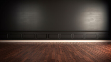 Wall Mural - empty room with dark walls and wood floor