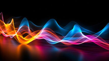 Wall Mural - Colorful Abstract Spectrum Waves on Black Background - Vivid Neon Light Lines in a Dynamic and Modern Artistic Concept Illustration