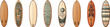 Set of surfboards on white background