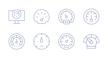 Speedometer icons. Editable stroke. Containing speedometer, speed, racetrack, meters.