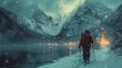 skier in a snowy forest, winter sports, generative ai