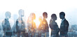 © jex - Silhouettes of a business partnership, portrayed with a double exposure style. Business people were forming a handshake silhouette against the backdrop of a city scene.