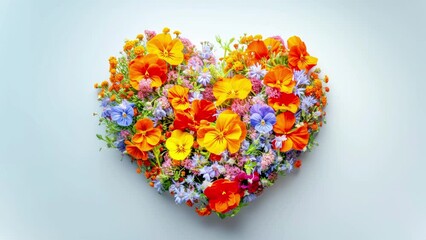 Wall Mural - Beating multi colored flowers arranged into heart symbolizes love and bloom of spring. Ideal for Valentine's Day promotions, it conveys warmth, care, and affection and for special seasonal offerings