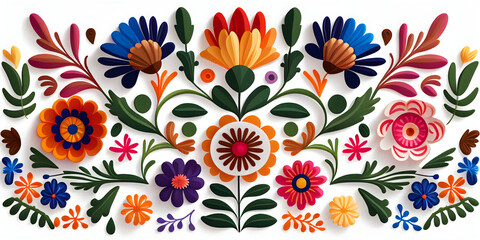 Colorful Mexican floral pattern on a white background. Generative AI.