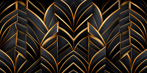 Wall Mural - black and gold background with abstract pattern, art deco geometric patterns