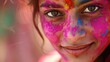 © wikkie - Holi festival . Portrait of a girl in colorful powder explosion. generative AI image