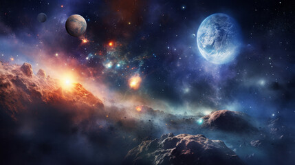 Wall Mural - majestic outer space landscape with planets and starry sky