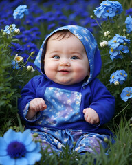 A baby with smile in the meadow