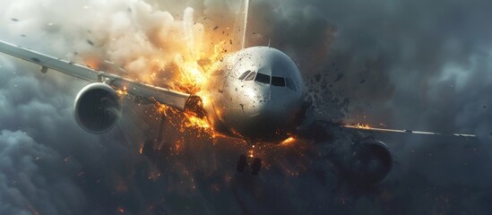 Canvas Print - Tornado causes plane fire, imminent crash.