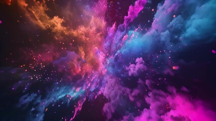 Wall Mural - The sky is transformed into a canvas of vibrant hues as digital fireworks light up the darkness weaving together in a synchronized symphony with the music.