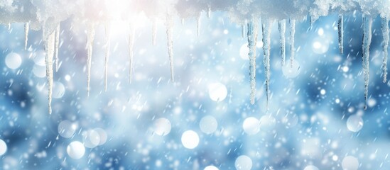 Canvas Print - Winter background featuring sparkling snow and icicles against a bright backdrop.