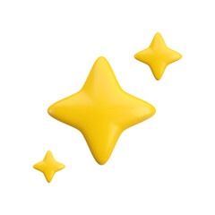 Wall Mural - vector 3d gold sparkle star set on white background. cute realistic cartoon 3d render, glossy yellow
