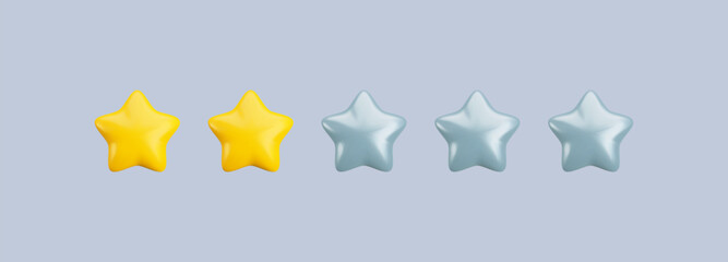 Wall Mural - vector 3d two star rating icon. two stars out of five. realistic cartoon 3d render bad customer rati
