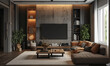 © ABDULRAHMAN - Elegant Contemporary Living Room with Modern Furniture and Concrete Wall Texture