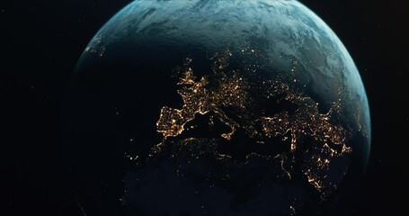 View Of The Europe Continent from Space at Night. Realistic Earth And Space Background.